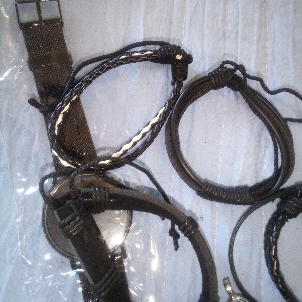 COPY - All black new nice wear,2 watches black gem stone necklace and 5 bracele…